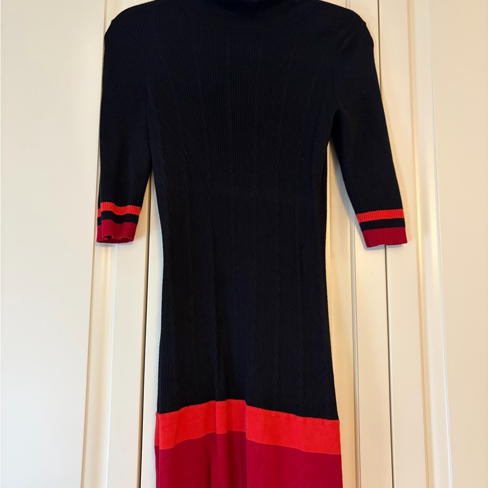 Guess Black Midi Knit Dress with Red and Pink Bands